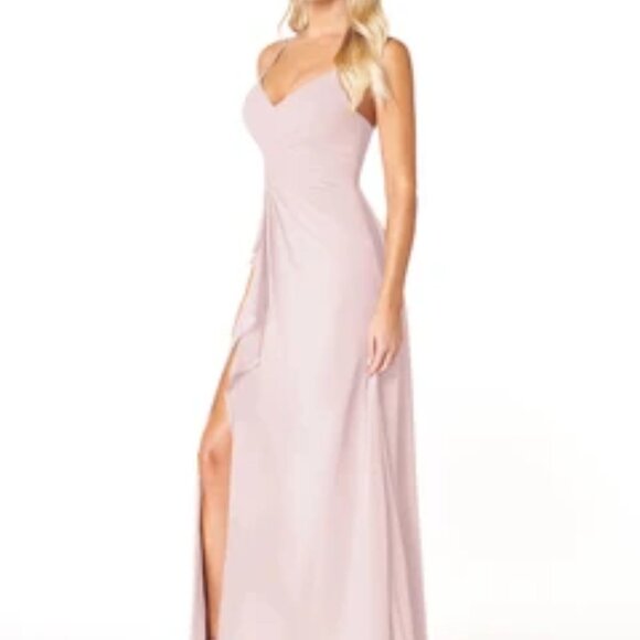 Azazie Emerald Blushing Pink A-Line Ruffled Chiffon Dress - Picture 1 of 5